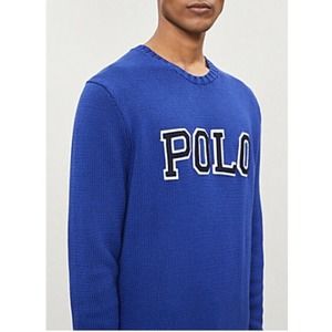 Polo Ralph Lauren Polo Spellout LOGO Blue Cotton Sweater Mens XL Fast Ship New